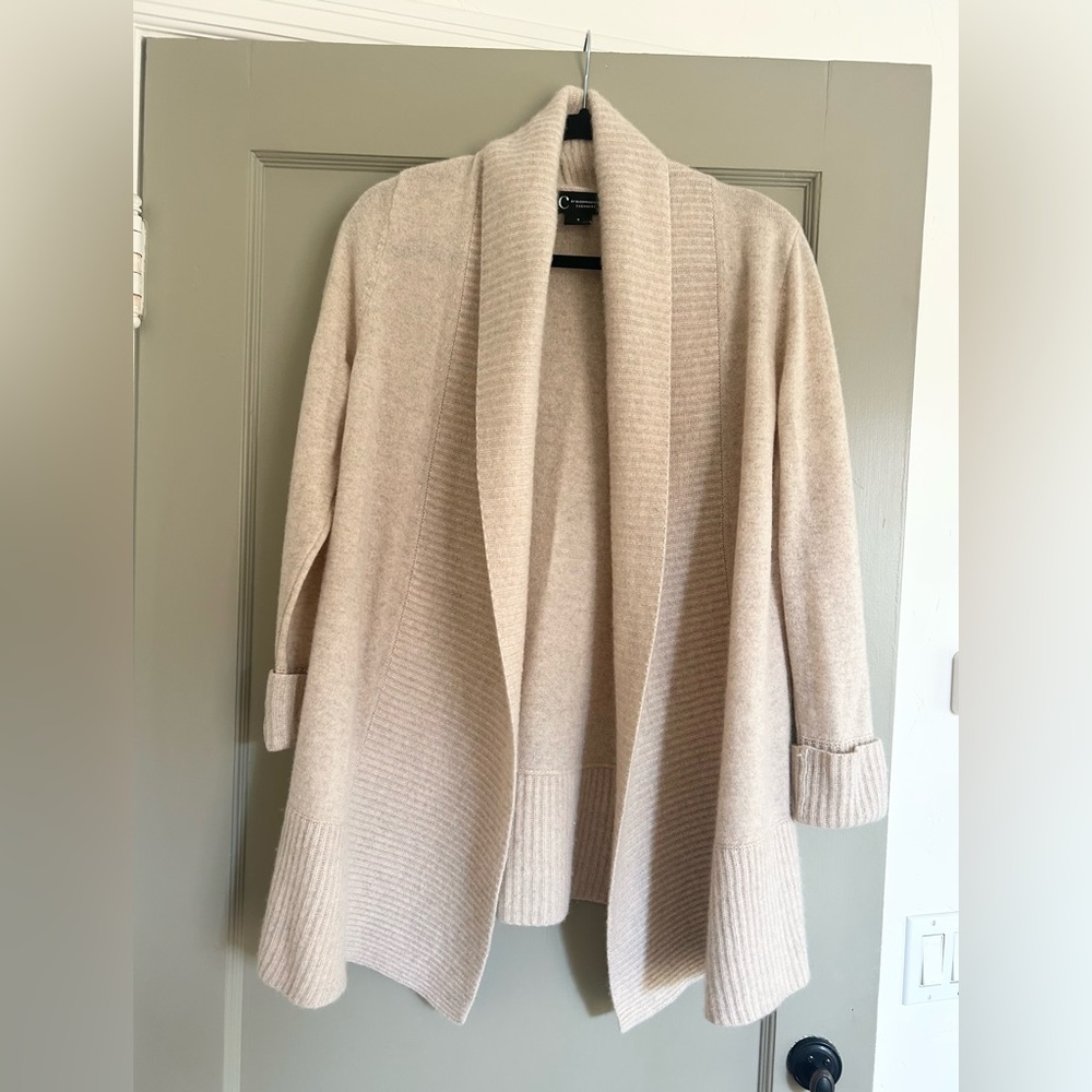Bloomingdale's 100% cashmere oatmeal tan  
shawl collar Cardigan S